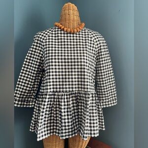 Victoria Beckham Target Gingham Black White Top Ruffle Hem Short Sleeve Small